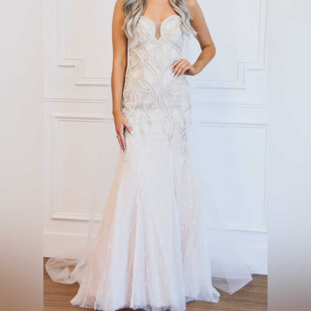 Nude boho style dress with Ivory overlay